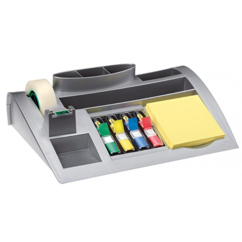 Organizer na biurko POST-IT (C50) srebrny + karteczki samoprzylepne, zakładki indeksujące i taśma GRATIS