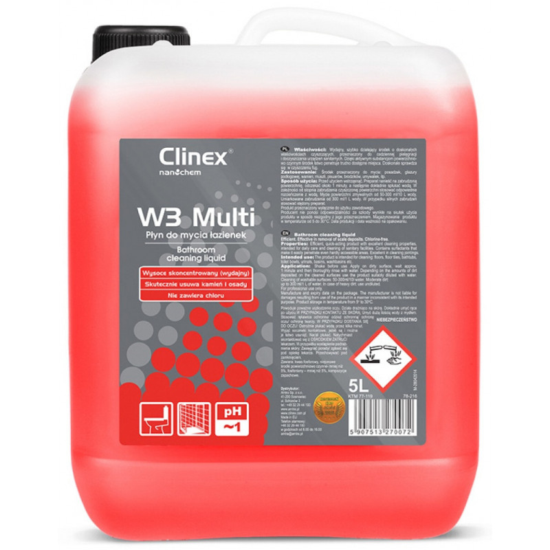 Preparat CLINEX W3 Multi, do mycia sanitariatów i łazienek, skoncentrowany, 5l