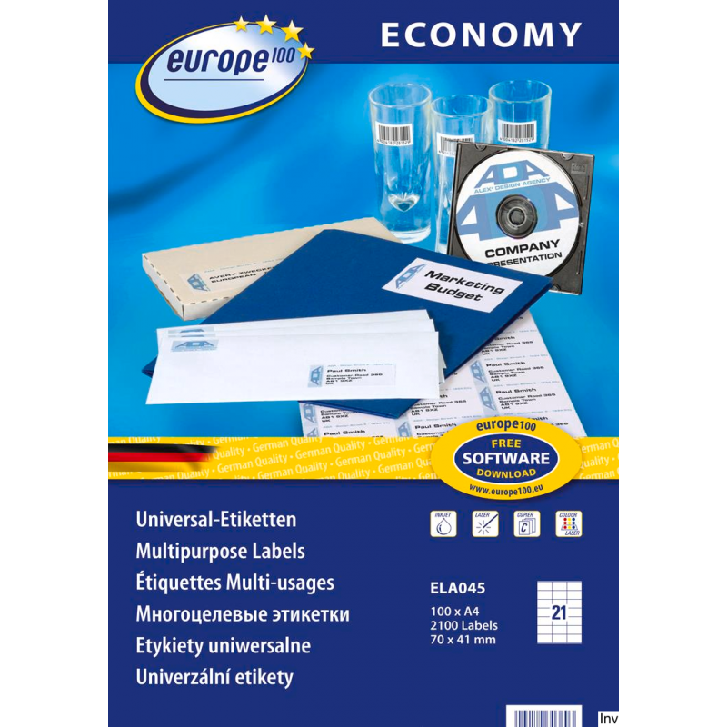 Etykiety uniwersalne Avery Zweckform 70 x 41 mm, białe, A4, 100 arkuszy, do druku laserowego i atramentowego