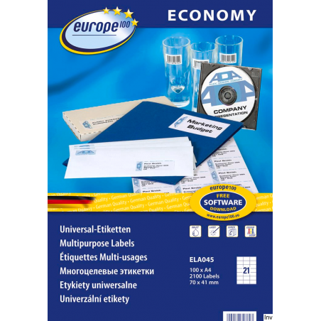 Etykiety uniwersalne Avery Zweckform 70 x 41 mm, białe, A4, 100 arkuszy, do druku laserowego i atramentowego