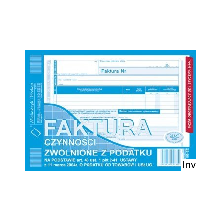 Faktura DOTTS czynności zwolnione z podatku A5, 80 kartek (1+1)