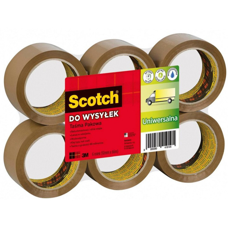 PAKIET Taśma pakowa do wysyłek SCOTCH Hot-melt (371), 50mm, 66m, brązowa