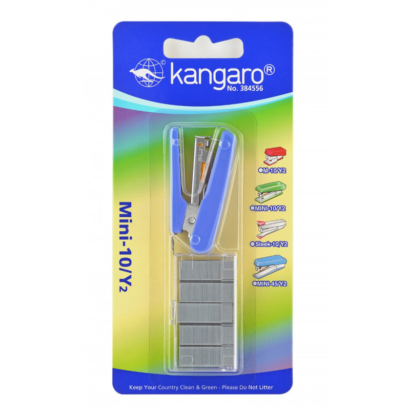Zszywacz KANGARO Mini-10/Y2+zszywki, zszywa do 10 kartek, blister, błekitny