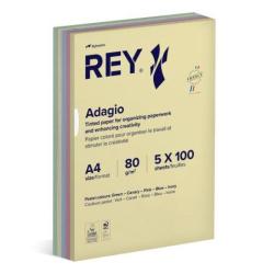 PAKIET Papier ksero REY ADAGIO, A4, 80gsm, mix kolorów pastel, *RYADA080X905 R200, 5x100 ark.