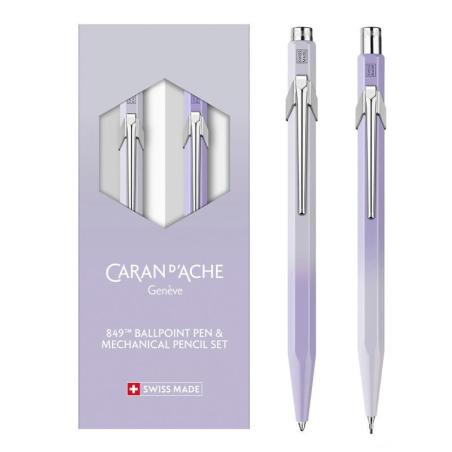 Zestaw długopis 849 + ołówek 844 Caran d’Ache Blooming Lavender, w etui, liliowo-szary
