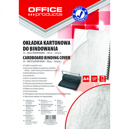 Okładki do bindowania OFFICE PRODUCTS, karton, A4, 250gsm, skóropodobne, 100szt., białe