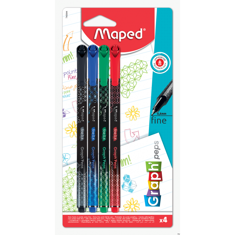 Cienkopis Maped GraphPeps Deco 0,4 mm 4 sztuki kolory basic (czarny, niebieski, zielony, czerwony)