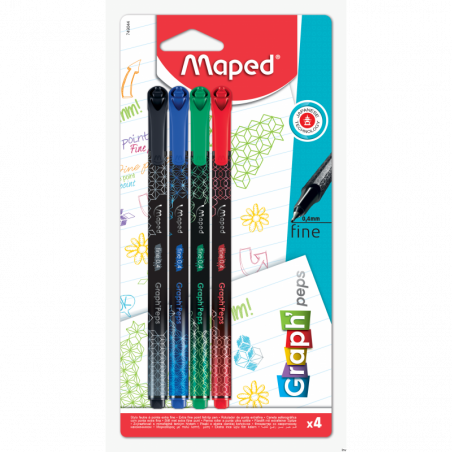 Cienkopis Maped GraphPeps Deco 0,4 mm 4 sztuki kolory basic (czarny, niebieski, zielony, czerwony)
