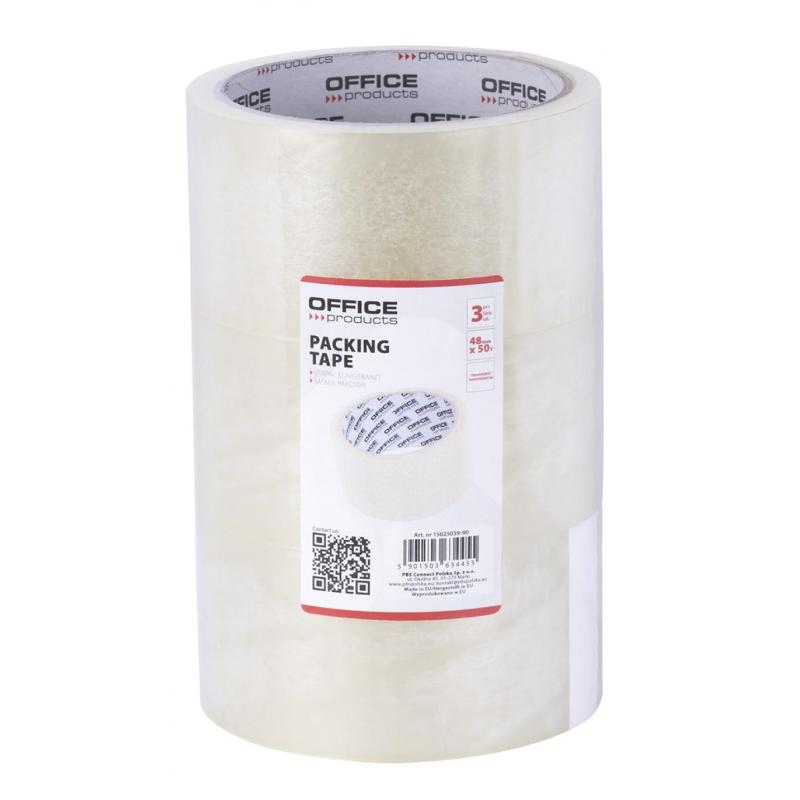 Taśma pakowa OFFICE PRODUCTS, 48mm x 50y, 36mic, 3szt., transparentna