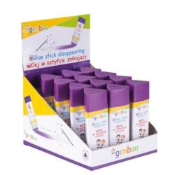 PAKIET Klej w sztyfcie GIMBOO, PVP, trójkątny, znikający, 15g, 1 szt., pakowany w displayu, fioletowy