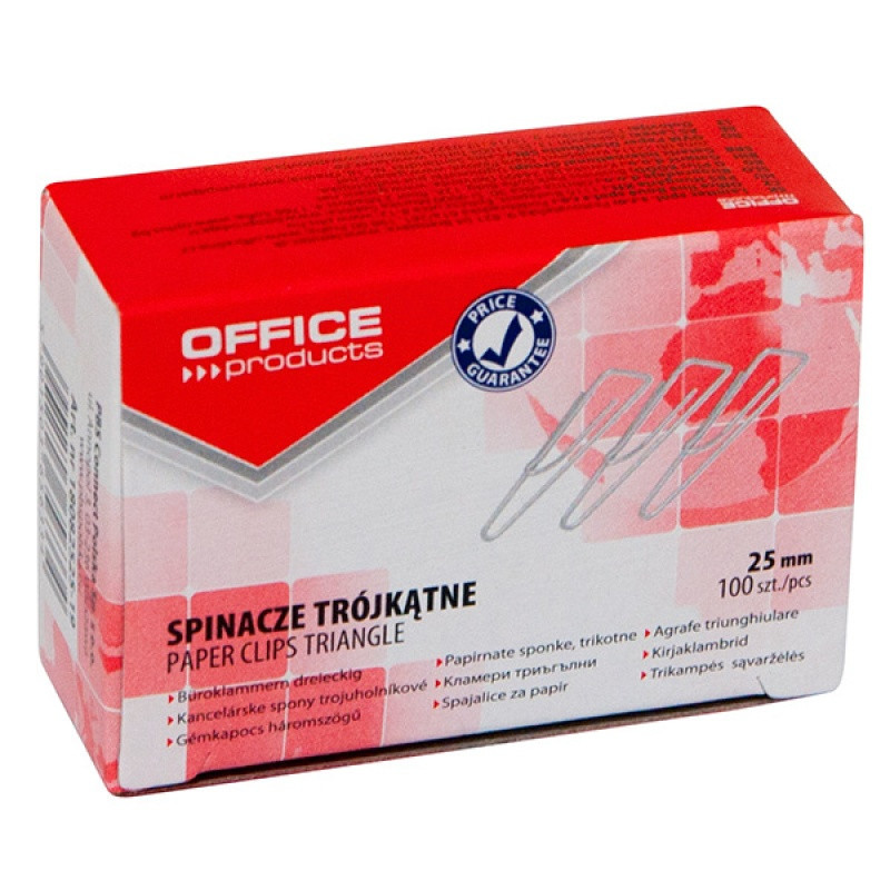 Spinacze trójkątne OFFICE PRODUCTS, 25mm, 100szt., srebrne