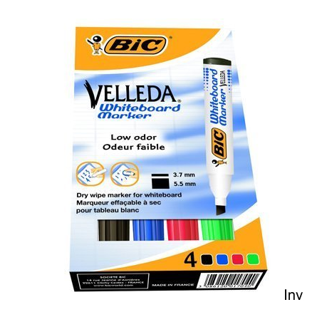 Marker suchościeralny BIC Velleda ECOlutions 4 sztuki mix kolorów czarny, czerwony, niebieski, zielony