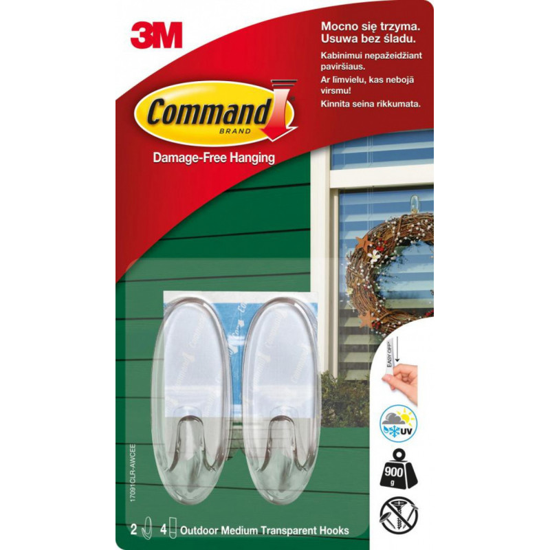 Haki wielokrotnego użytku COMMAND Outdoor (17091CLR-AWCEE), średnie, 2 szt., transparentne