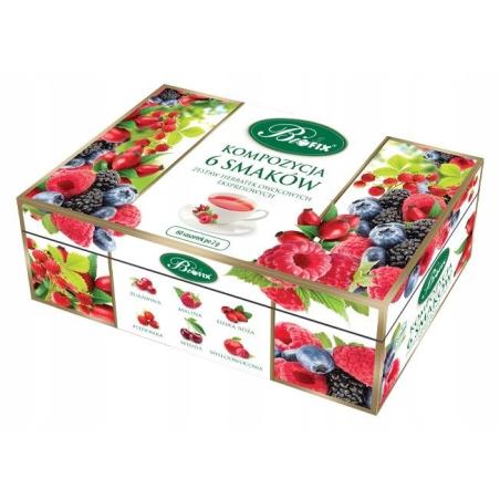 Herbata owocowa Biofix kompozycja 6 smaków - malina, żurawina, dzika róża, poziomka, wiśnia, wieloowocowa, 60 saszetek