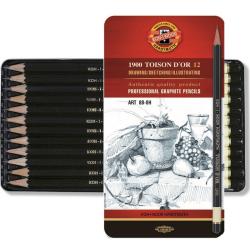 Ołówek grafitowy Koh-i-noor 8B-8H, 12 sztuk w metalowej kasetce, Art Toison D'or, do rysunku i grafiki