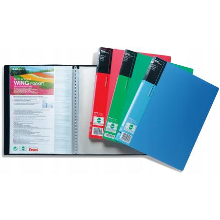 Album ofertowy Pentel WING, 60 kieszeni, czerwony, z matowymi koszulkami i etykietą na grzbiecie