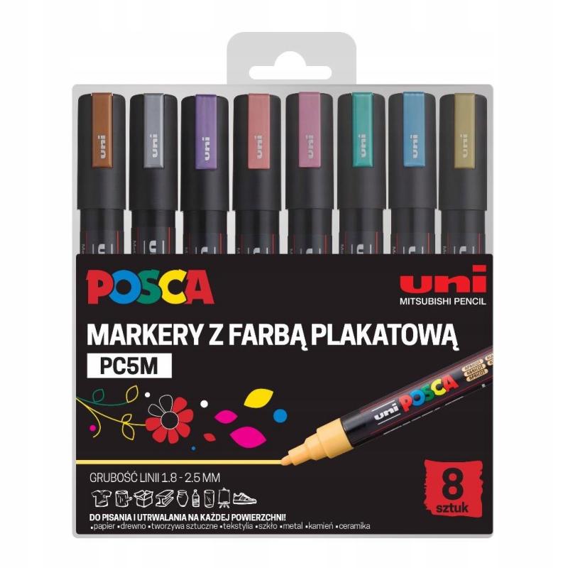 Zestaw metalicznych pisaków Posca Uni PC-5M, 8 sztuk
