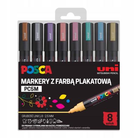 Zestaw metalicznych pisaków Posca Uni PC-5M, 8 sztuk