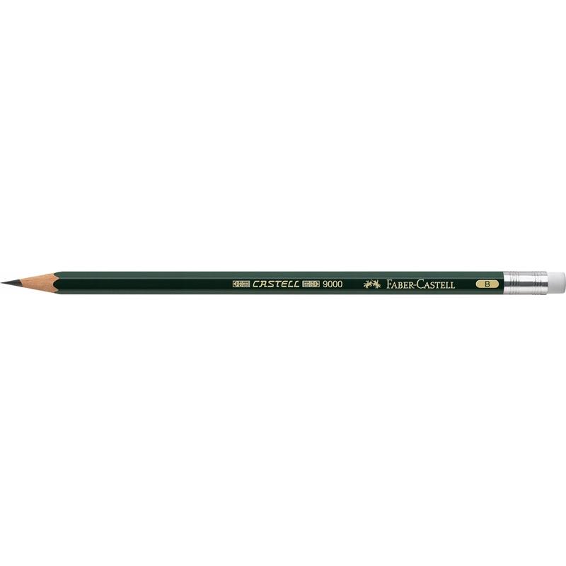 Ołówek grafitowy Faber-Castell Castell 9000/B z gumką zielony