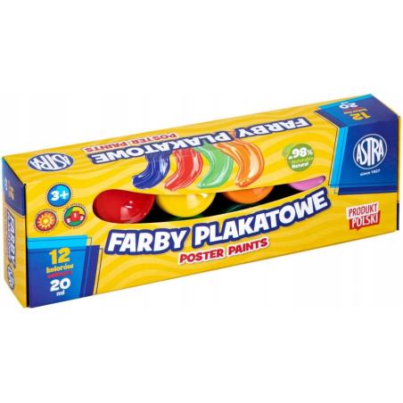 Farby plakatowe Astra 12 kolorów x 20 ml w pudełku standardowym