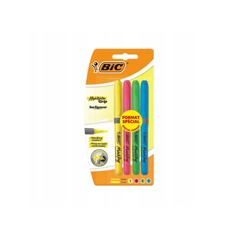 Zakreślacze BIC Highlighter Grip Special Format mix 4 sztuki