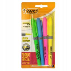 Zakreślacze BIC Highlighter Grip Special Format mix 4 sztuki