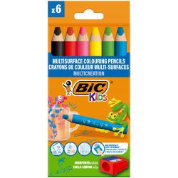 Kredki ołówkowe BIC Kids Multisurface ECO 6 kolorów + temperówka w pudełku 515220