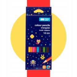 Kredki drewniane trójkątne 12 kolorów Pixi Planet Happy Color