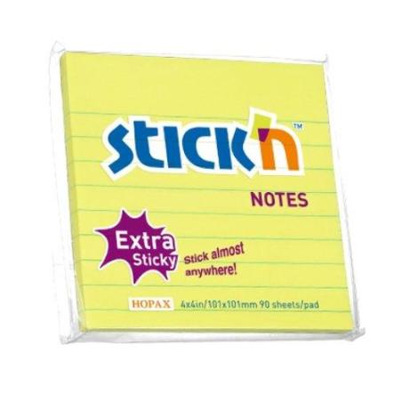 Notes samoprzylepny EXTRA STICKY 101x101 mm żółty neon 90 kartek Stick`n