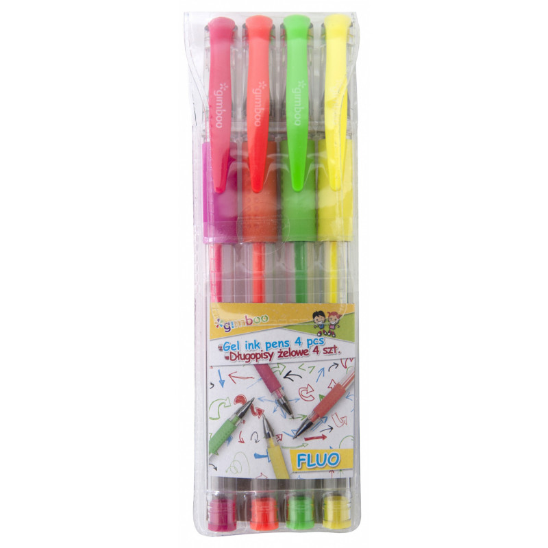 Długopis żelowy GIMBOO Fluo, 0,8mm, 4 szt., zawieszka, mix kolorów