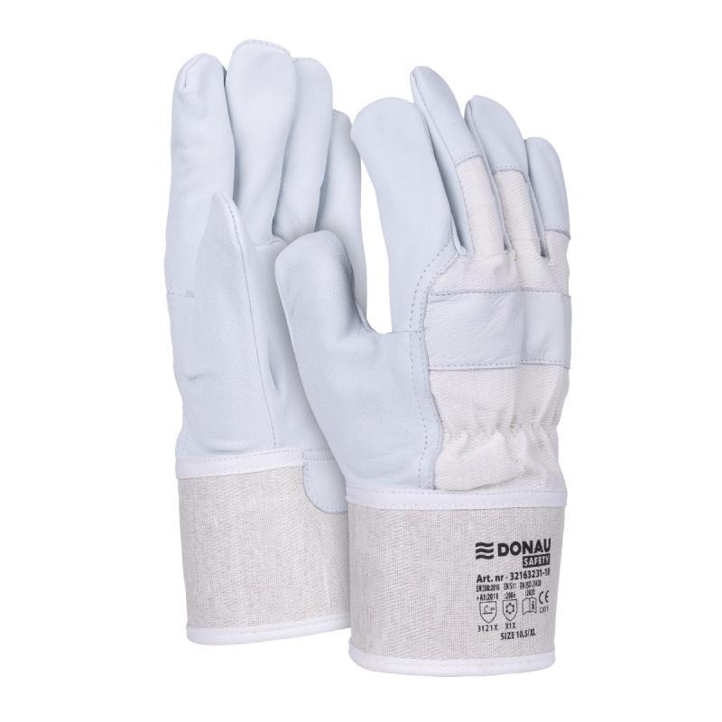 PAKIET Rękawice robocze DONAU SAFETY DS-DOKGOAT, doker, skóra kozia, rozm. 10,5/XL, szaro-białe