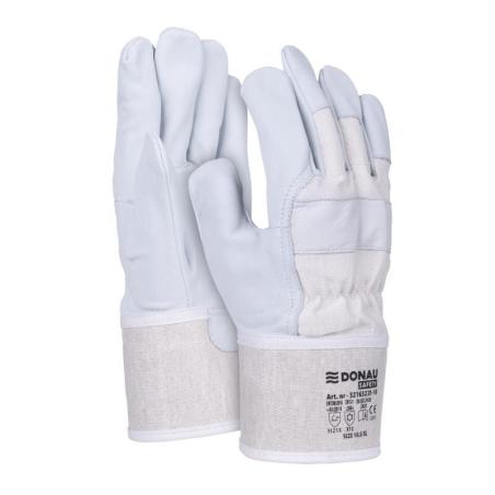 PAKIET Rękawice robocze DONAU SAFETY DS-DOKGOAT, doker, skóra kozia, rozm. 10,5/XL, szaro-białe
