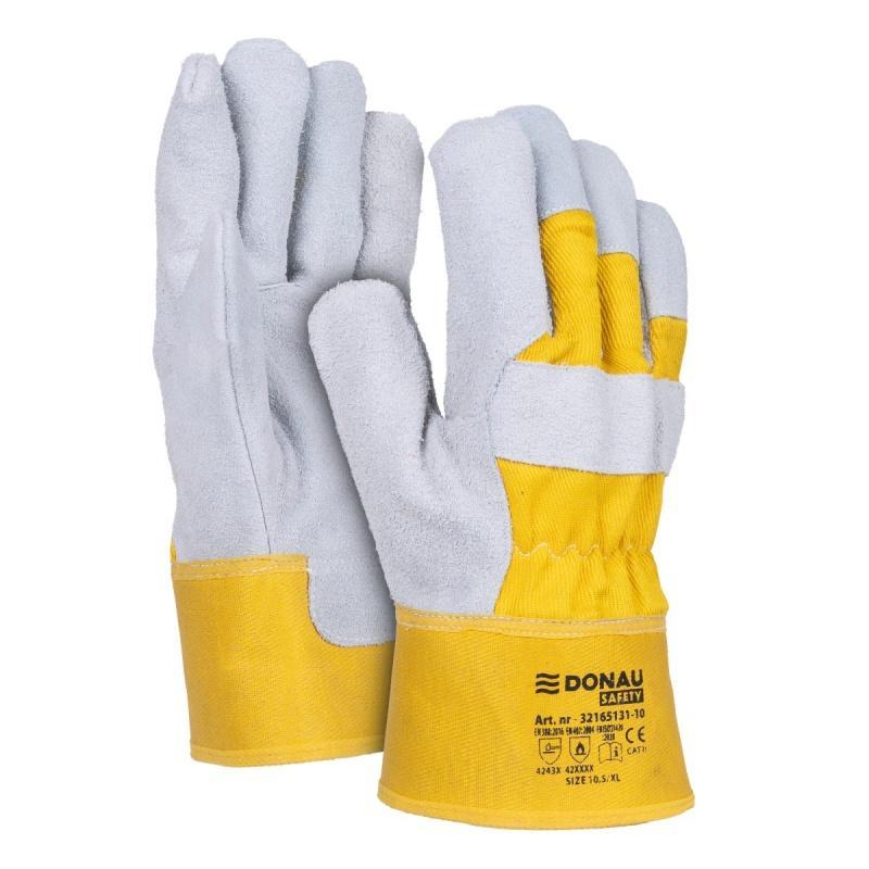 PAKIET Rękawice robocze DONAU SAFETY DS-DOKBASIC, doker, dwoina bydlęca, rozm. 10,5/XL, szaro-żółte