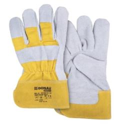 PAKIET Rękawice robocze DONAU SAFETY DS-DOKBASIC, doker, dwoina bydlęca, rozm. 10,5/XL, szaro-żółte