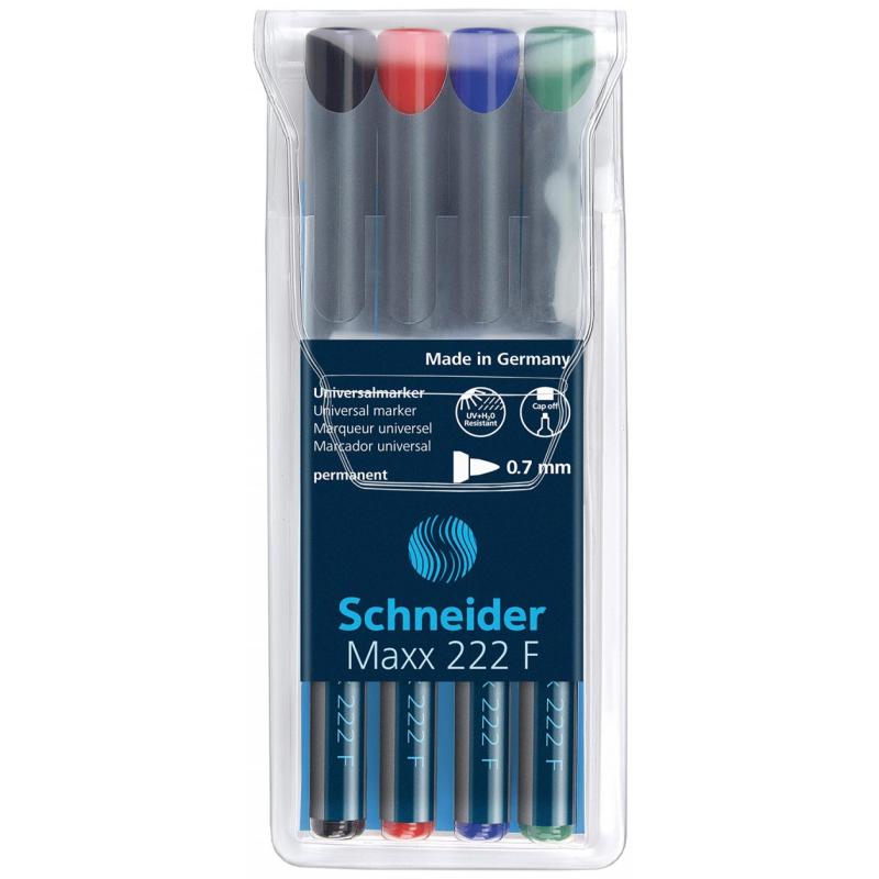Zestaw foliopisów permanentnych SCHNEIDER Maxx 222, F, 0,7mm, 4 szt., miks kolorów