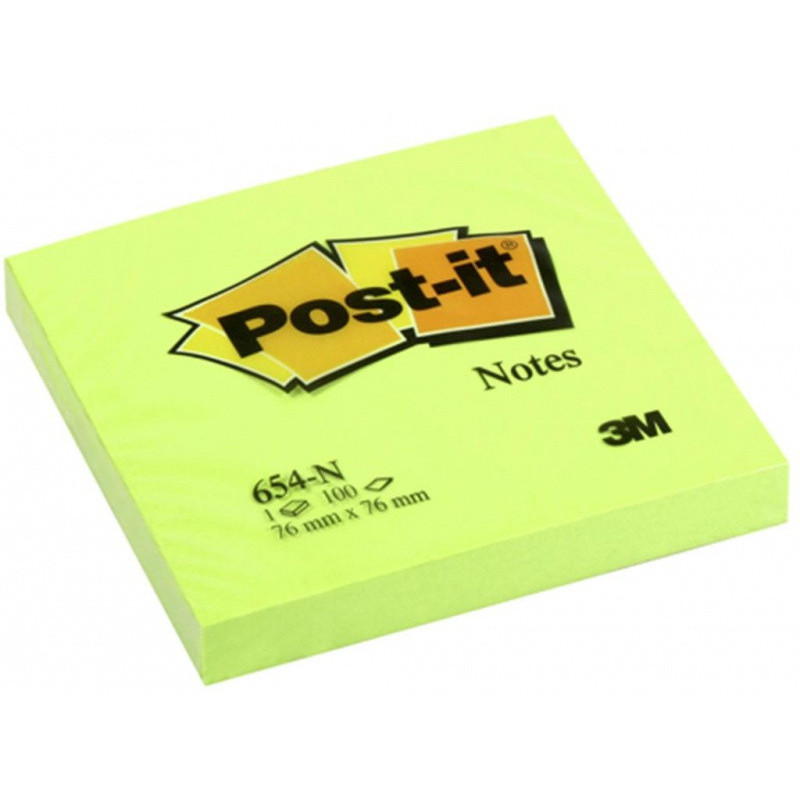 Karteczki samoprzylepne POST-IT (654N), 76x76mm, 1x100 kart., jaskrawy zielony