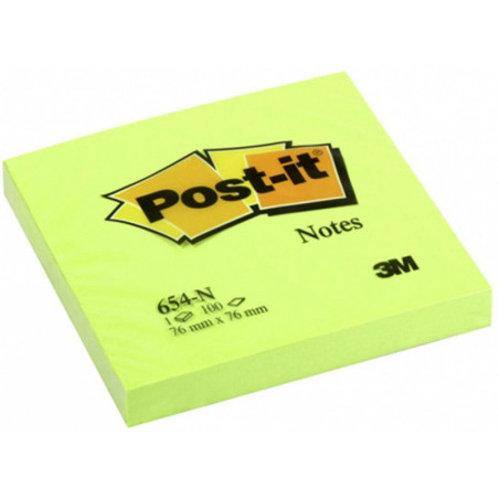 Karteczki samoprzylepne POST-IT (654N), 76x76mm, 1x100 kart., jaskrawy zielony