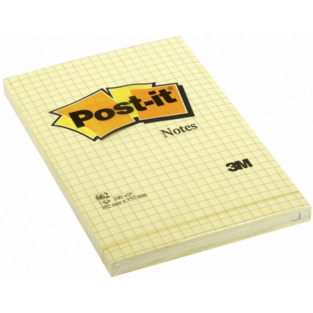 PAKIET Karteczki samoprzylepne POST-IT w kratkę (662), 102x152mm, 1x100 kart., żółte