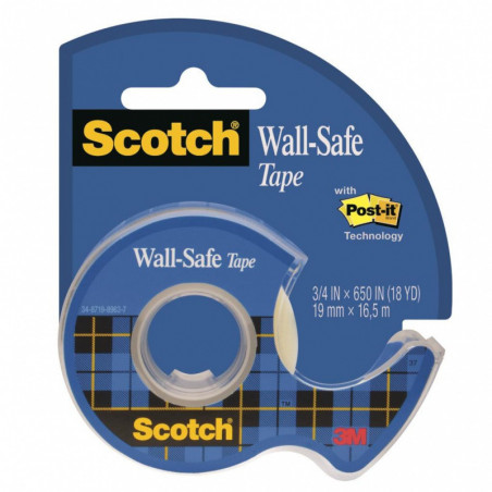 Taśma klejąca SCOTCH Wall-Safe, bezpieczna dla ścian, na podajniku, 19mm, 16,5m, transparentna