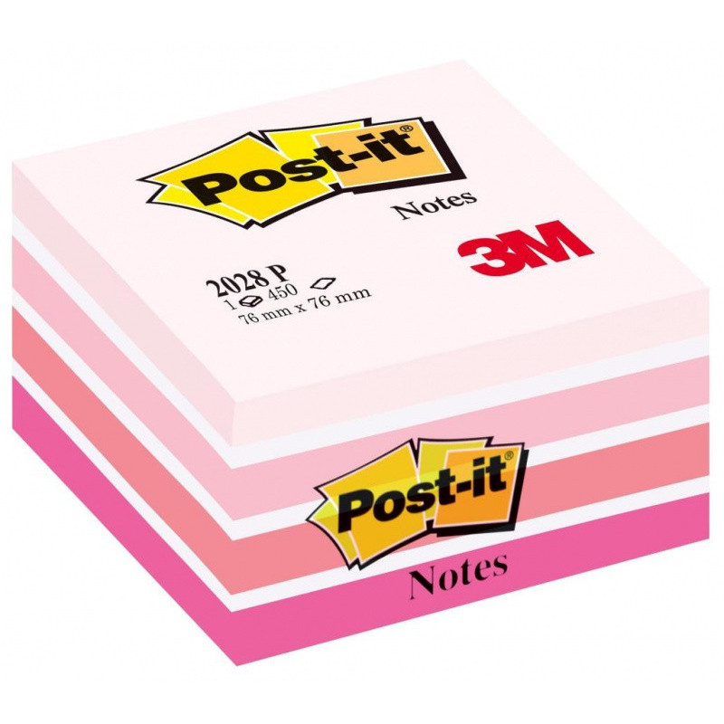 Kostka samoprzylepna POST-IT (2028-P), 76x76mm, 1x450 kart., różowa