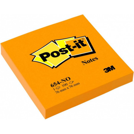 Karteczki samoprzylepne POST-IT (654N), 76x76mm, 1x100 kart., jaskrawy pomarańczowy