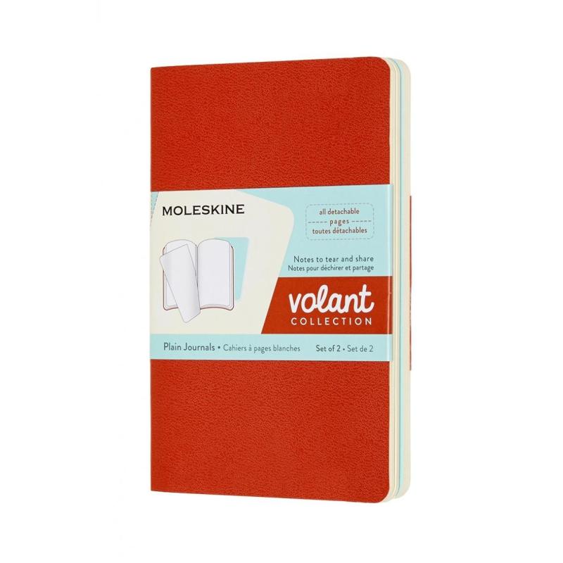 Zestaw 2 zeszytów MOLESKINE Volant, P, 9x14cm, gładki, 80 stron, coral orange/aquamarine