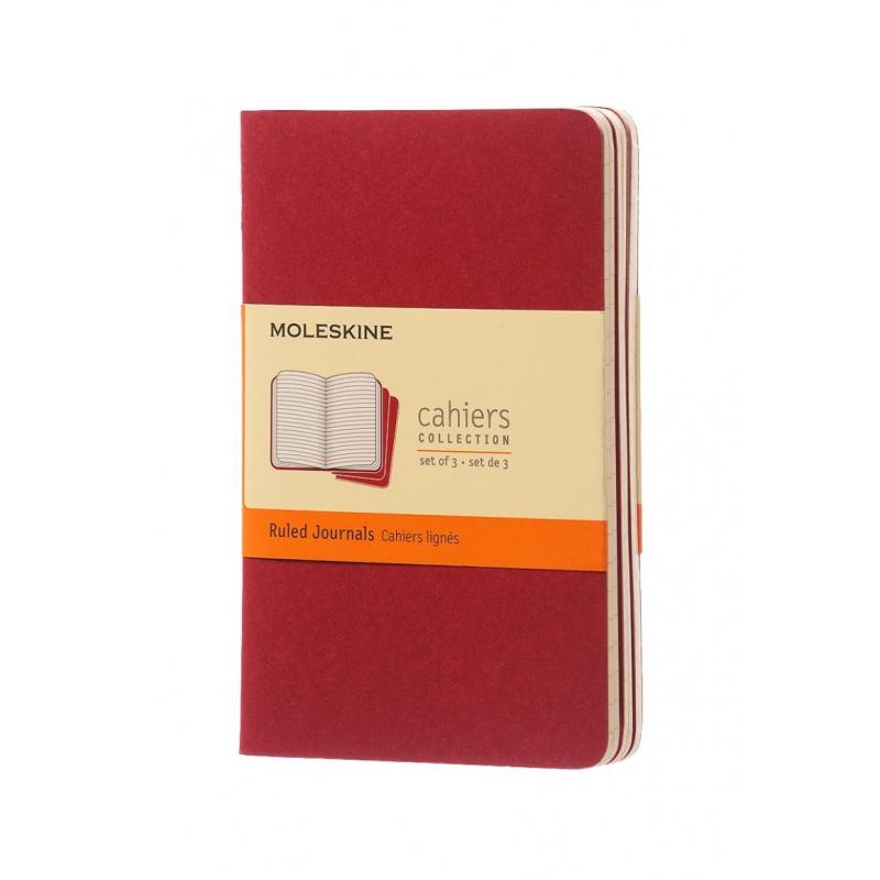 Zestaw 3 zeszytów MOLESKINE Cahier, P, 9x14cm, w linie, 64 stron, cranberry red