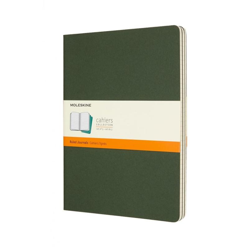 Zestaw 3 zeszytów MOLESKINE Cahier, XL, 19x25cm, w linie, 120 stron, myrtle green