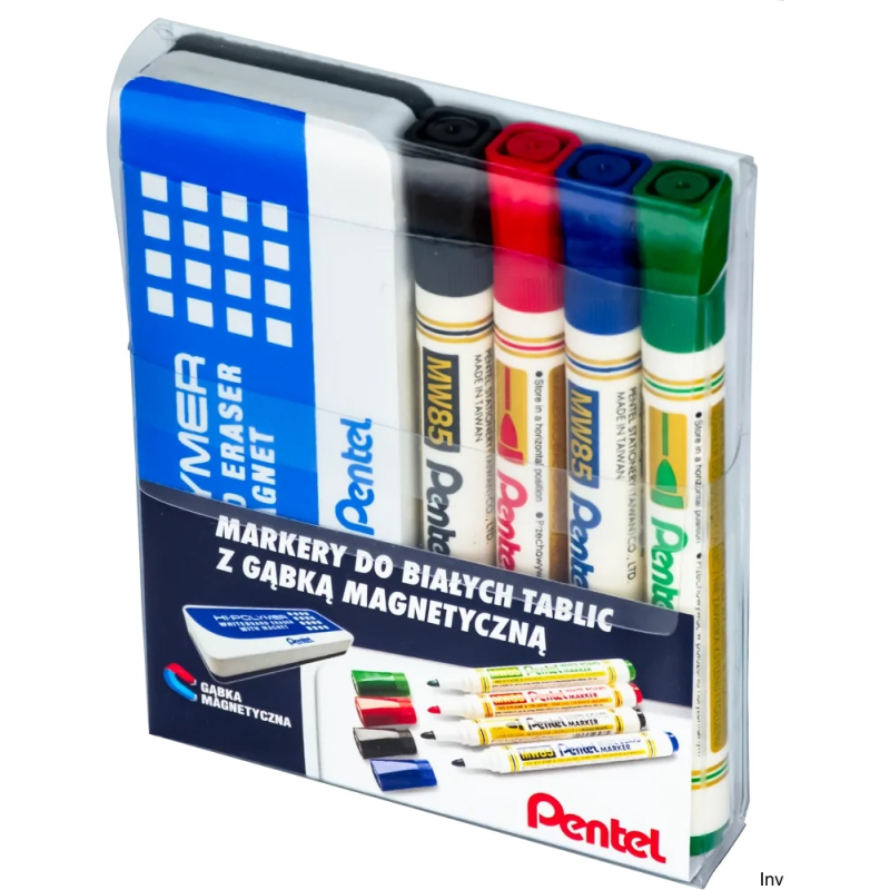 Marker suchościeralny PENTEL komplet 4 sztuki w etui z gąbką MW85-ST4ABCDPL