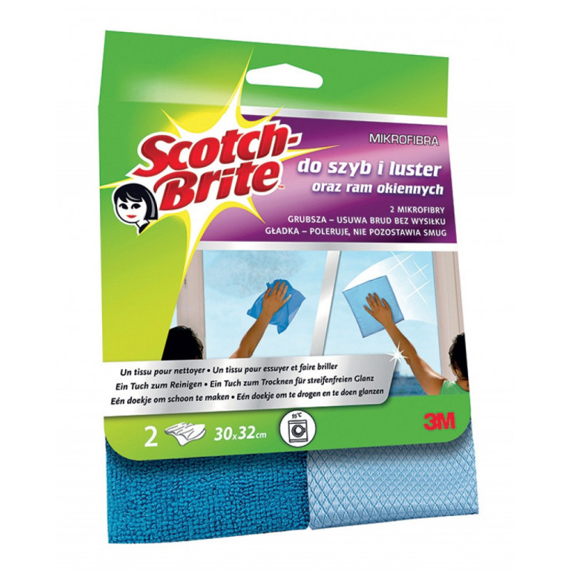 Ścierka z mikrofibry SCOTCH BRITE do szyb i luster, 2szt., ciemno/jasnoniebieskie