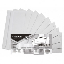 Koperty samoklejące OFFICE PRODUCTS, SK, DL, 110x220mm, 75gsm, 10szt., białe