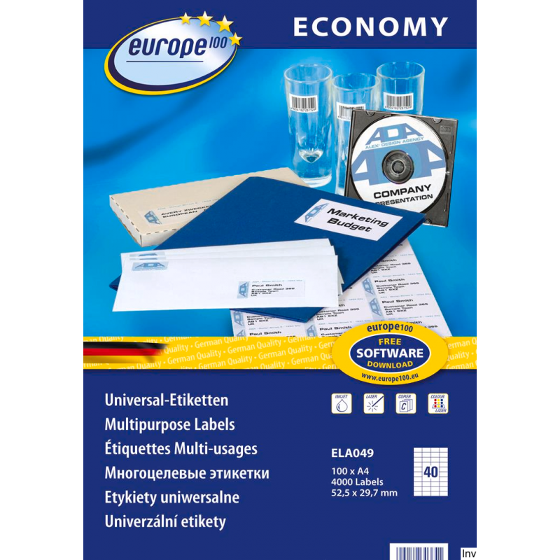 Etykiety uniwersalne Avery Zweckform 52,5 x 29,7 mm, białe, A4, 100 arkuszy, 4000 etykiet