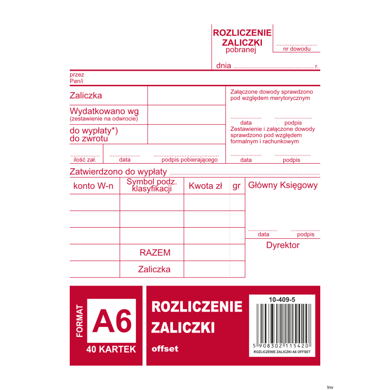 409-5 Rozliczenie zaliczki MICHALCZYK&PROKOP A6 40 kartek