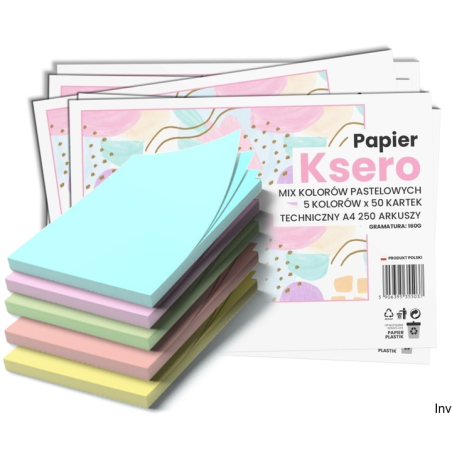 Papier ksero A4 pastelowy mix 160g, 250 arkuszy (5 kolorów)